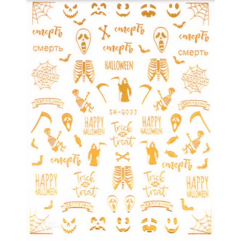 Halloween Nail Art Stickers Golden Skull Pumpkin Bat Spider Decals