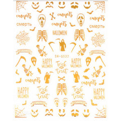 Halloween Nail Art Stickers Golden Skull Pumpkin Bat Spider Decals