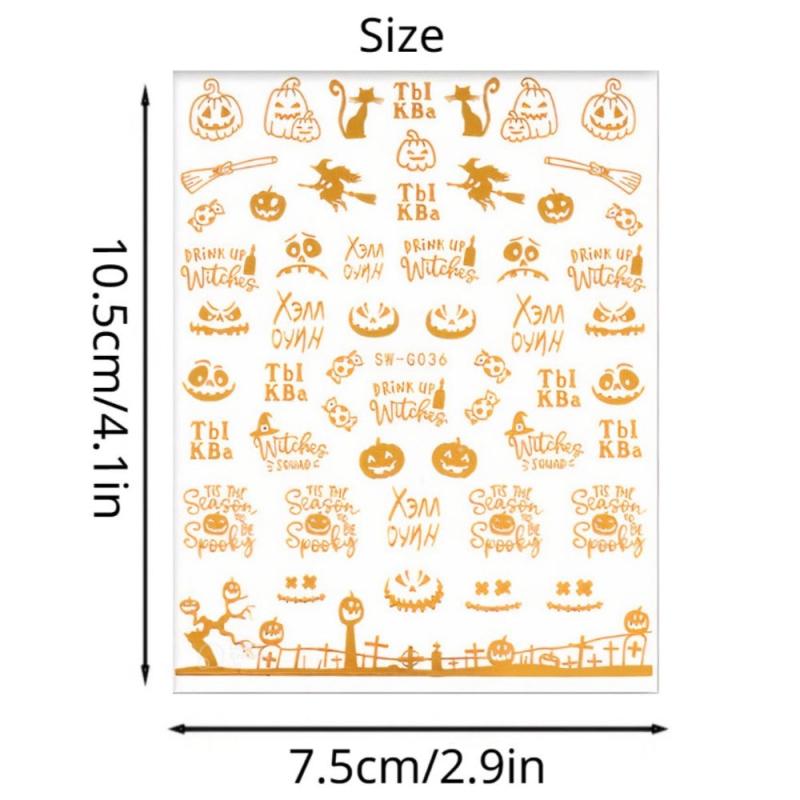 Halloween Nail Art Stickers Golden Skull Pumpkin Bat Spider Decals
