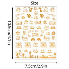 Halloween Nail Art Stickers Golden Skull Pumpkin Bat Spider Decals