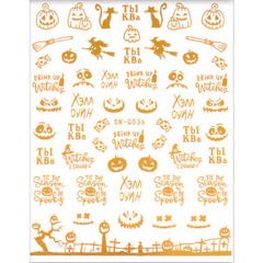 Halloween Nail Art Stickers Golden Skull Pumpkin Bat Spider Decals