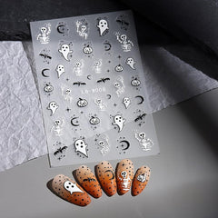 5D Halloween Nail Art Stickers - Ghost Bat Skull Pumpkin Nail Decals