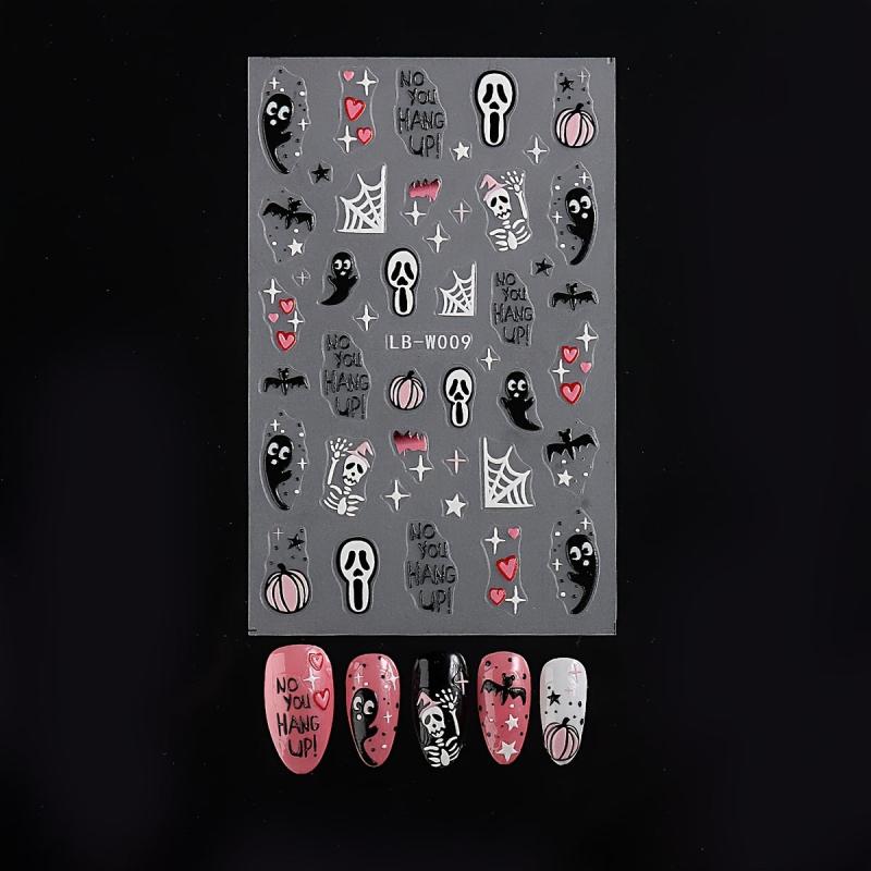 5D Halloween Nail Art Stickers - Ghost Bat Skull Pumpkin Nail Decals
