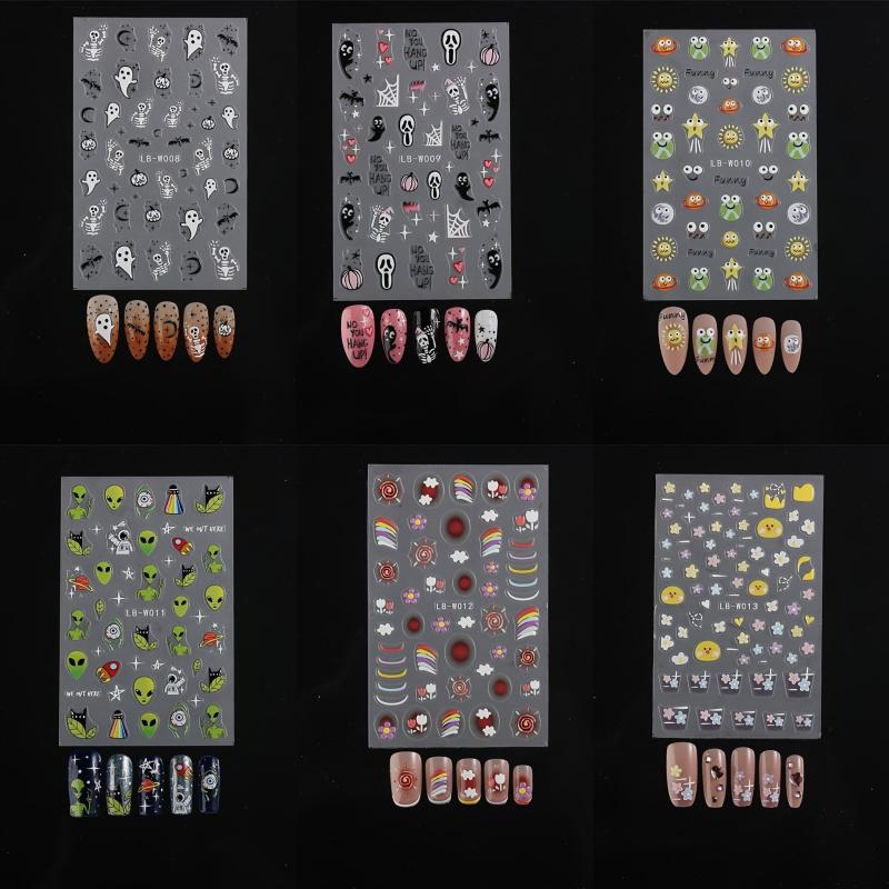 5D Halloween Nail Art Stickers - Ghost Bat Skull Pumpkin Nail Decals