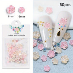 3D Flower Nail Art Charms Rhinestones Kit Camellia Rose Butterfly Mix