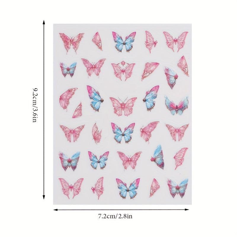 3D Butterfly Nail Art Stickers Colorful Nail Decals Self Adhesive