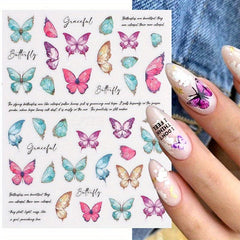 3D Butterfly Nail Art Stickers Colorful Nail Decals Self Adhesive