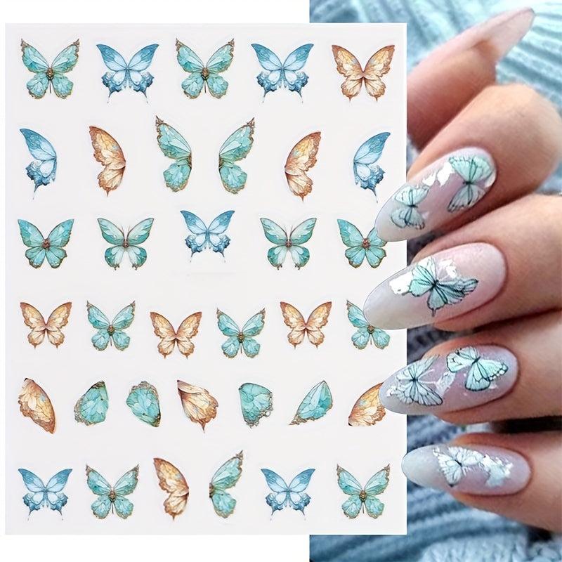 3D Butterfly Nail Art Stickers Colorful Nail Decals Self Adhesive