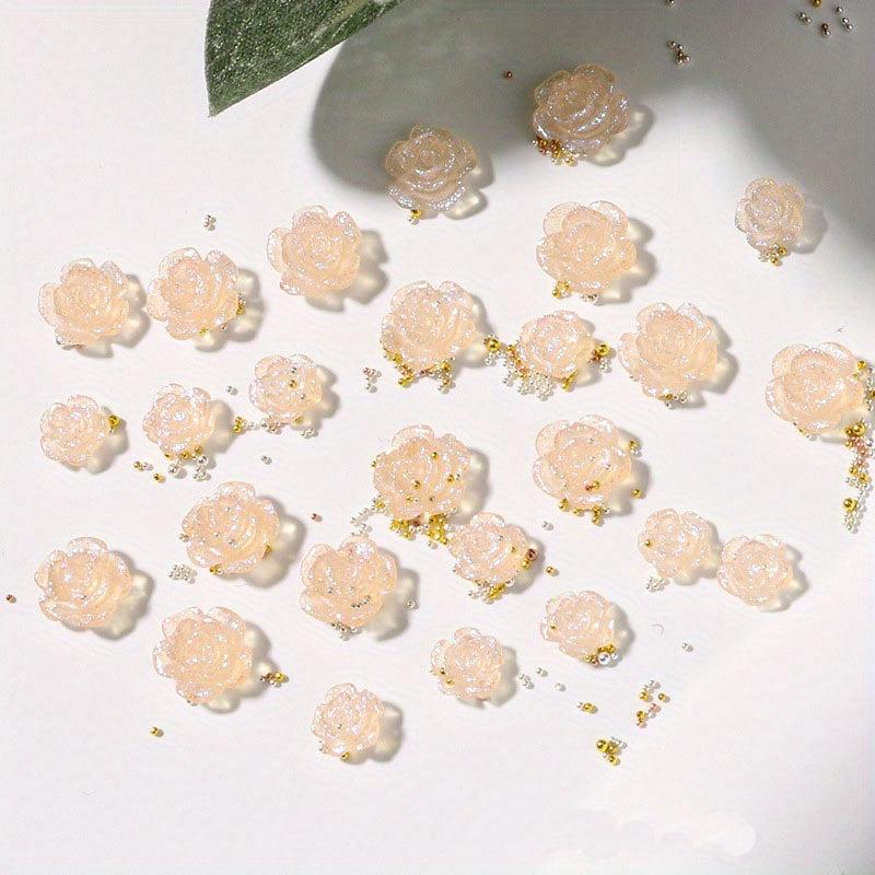 50 pcs 3D Aurora Acrylic Camellia Flower Charms for Nail Art DIY