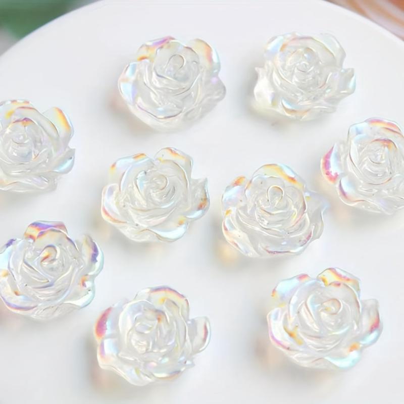 50 pcs 3D Aurora Acrylic Camellia Flower Charms for Nail Art DIY