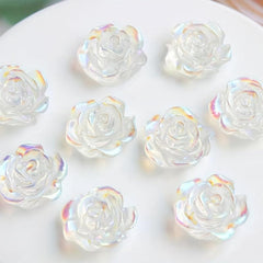 50 pcs 3D Aurora Acrylic Camellia Flower Charms for Nail Art DIY