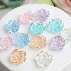 50 pcs 3D Aurora Acrylic Camellia Flower Charms for Nail Art DIY