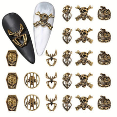 30pcs Halloween Nail Art Charms Retro Skull Accessories
