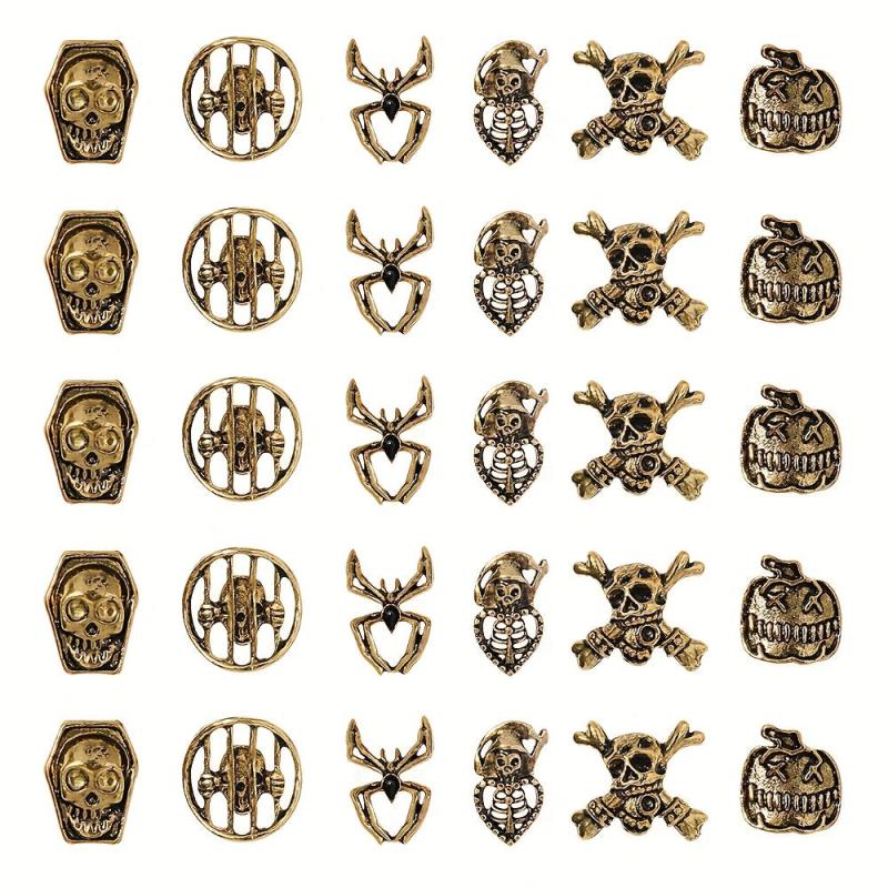 30pcs Halloween Nail Art Charms Retro Skull Accessories