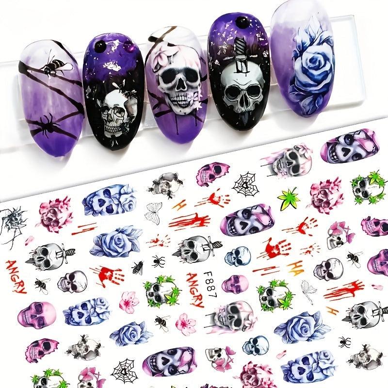 Halloween Nail Art Stickers Skull Pumpkin Decals for DIY or Salons