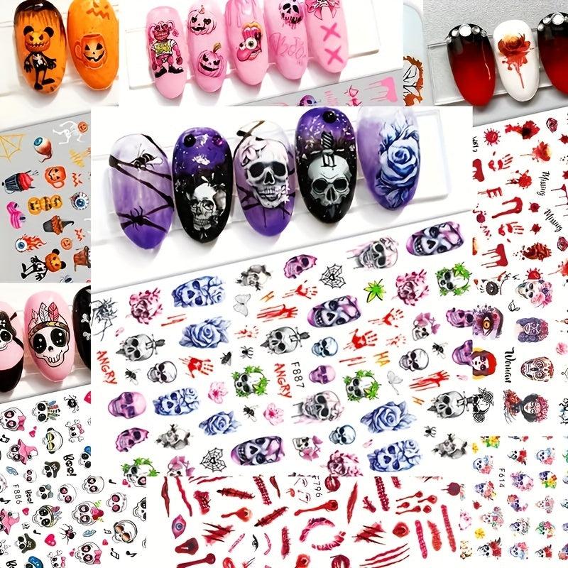 Halloween Nail Art Stickers Skull Pumpkin Decals for DIY or Salons