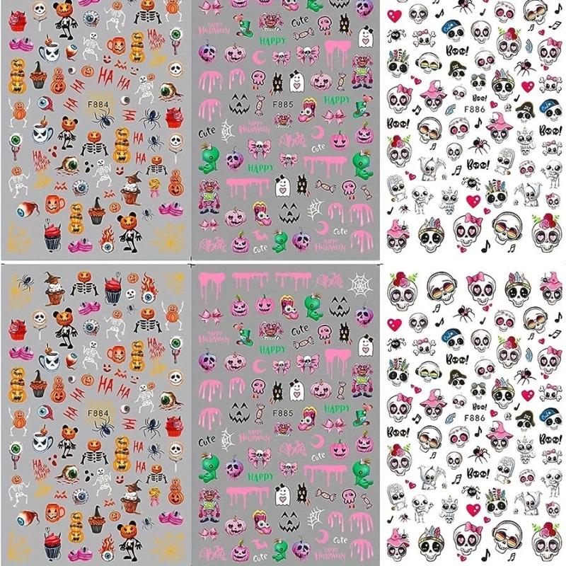 Halloween Nail Art Stickers Skull Pumpkin Decals for DIY or Salons