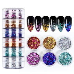 6 Holographic Nail Art Kits 3D Shining Flakes Acrylic Powder Dust Sequins