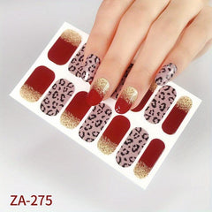 14pcs Leopard Printed Glitter Nail Polish Stickers Self Adhesive Manicure Kits