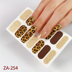 14pcs Leopard Printed Glitter Nail Polish Stickers Self Adhesive Manicure Kits