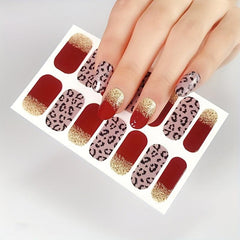 14pcs Leopard Printed Glitter Nail Polish Stickers Self Adhesive Manicure Kits