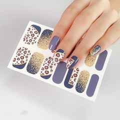 14pcs Leopard Printed Glitter Nail Polish Stickers Self Adhesive Manicure Kits