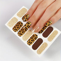 14pcs Leopard Printed Glitter Nail Polish Stickers Self Adhesive Manicure Kits