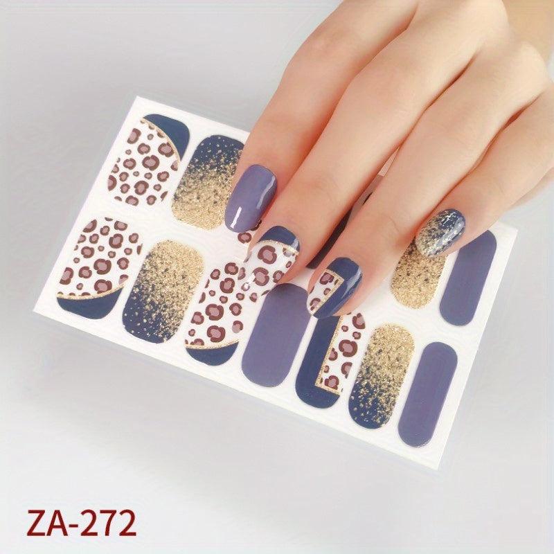 14pcs Leopard Printed Glitter Nail Polish Stickers Self Adhesive Manicure Kits
