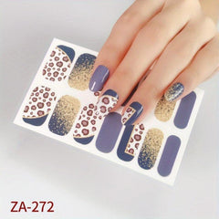 14pcs Leopard Printed Glitter Nail Polish Stickers Self Adhesive Manicure Kits