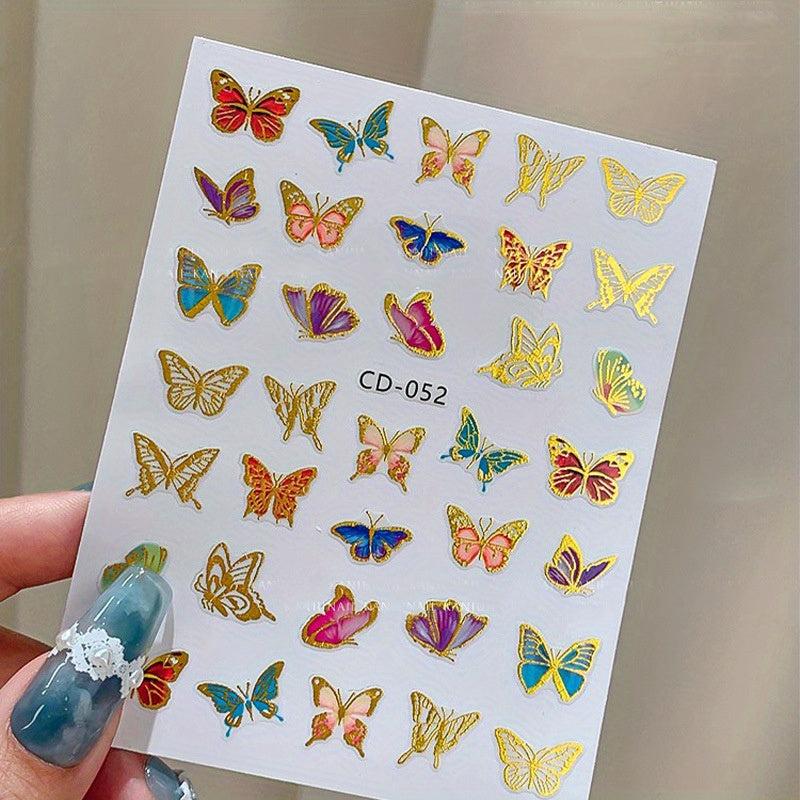 Bronzing 3D Flower Butterfly Frame Nail Sticker 30 Sheets