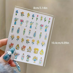 Bronzing 3D Flower Butterfly Frame Nail Sticker 30 Sheets