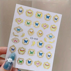 Bronzing 3D Flower Butterfly Frame Nail Sticker 30 Sheets