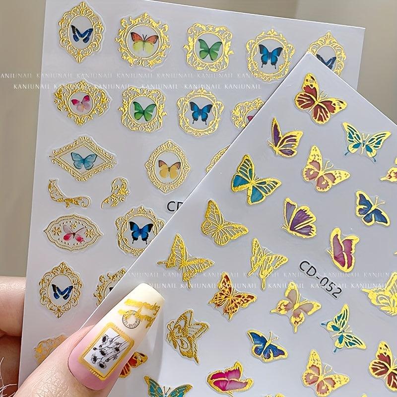 Bronzing 3D Flower Butterfly Frame Nail Sticker 30 Sheets
