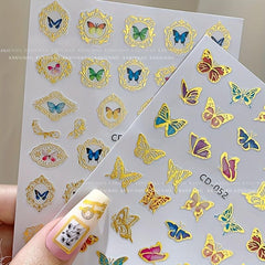 Bronzing 3D Flower Butterfly Frame Nail Sticker 30 Sheets