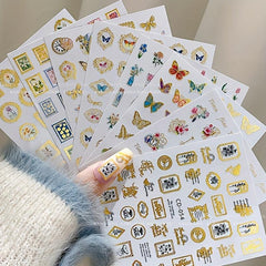 Bronzing 3D Flower Butterfly Frame Nail Sticker 30 Sheets