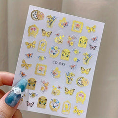 Bronzing 3D Flower Butterfly Frame Nail Sticker 30 Sheets