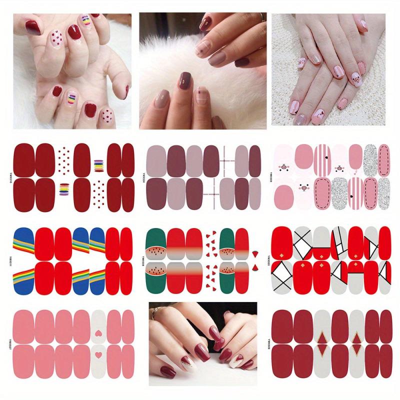 Colorful Nail Polish Stickers Full Cover Decal Strips 8 Sheets Pack