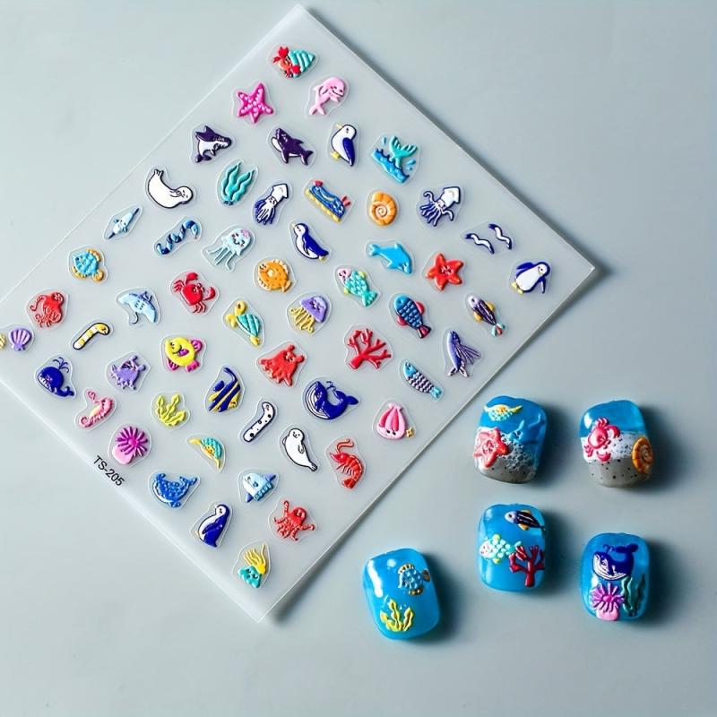 5D Cartoon Nail Art Stickers Monster Mushroom Starfish Nail Decals