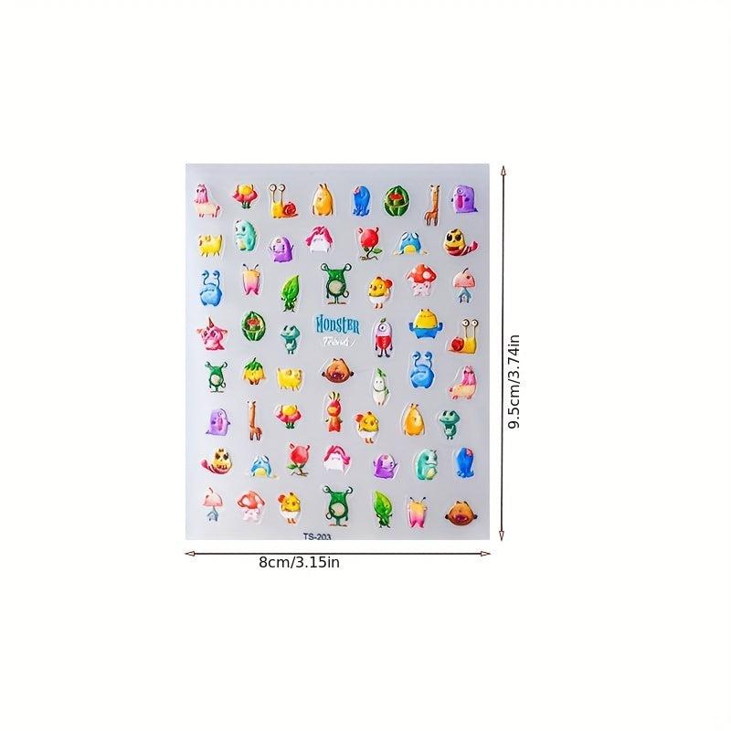 5D Cartoon Nail Art Stickers Monster Mushroom Starfish Nail Decals