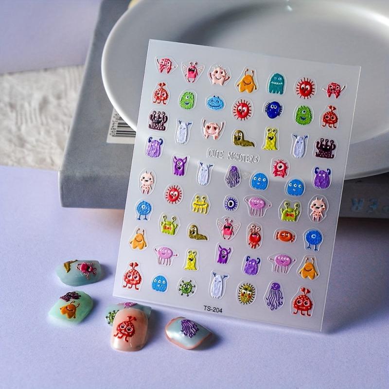 5D Cartoon Nail Art Stickers Monster Mushroom Starfish Nail Decals