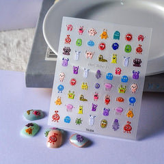 5D Cartoon Nail Art Stickers Monster Mushroom Starfish Nail Decals