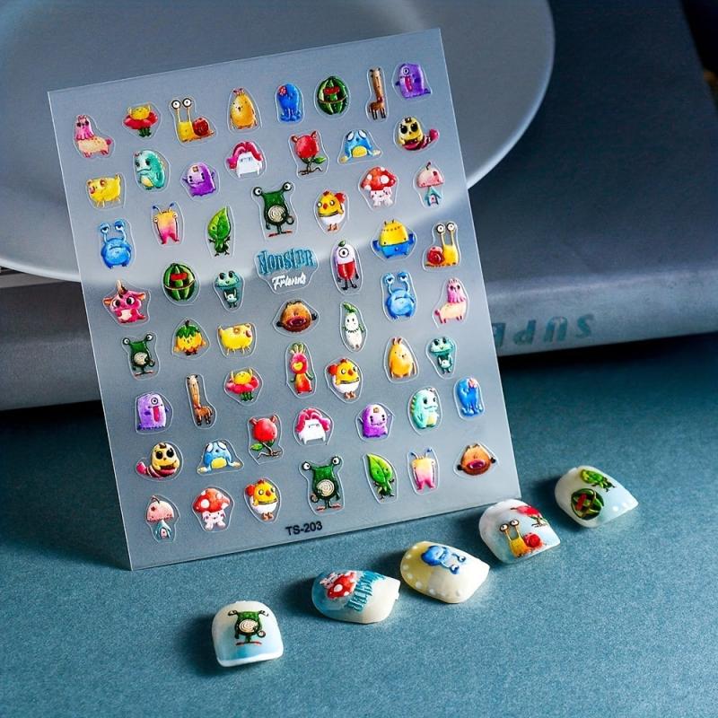 5D Cartoon Nail Art Stickers Monster Mushroom Starfish Nail Decals