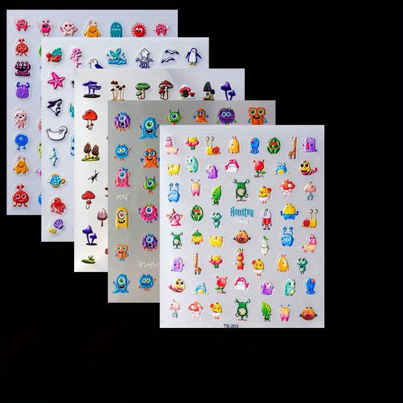5D Cartoon Nail Art Stickers Monster Mushroom Starfish Nail Decals