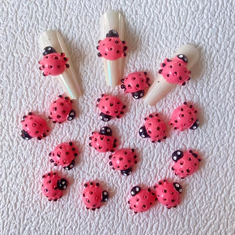 10pcs 3D Ladybug Resin Nail Charms 3 Colors Mixed
