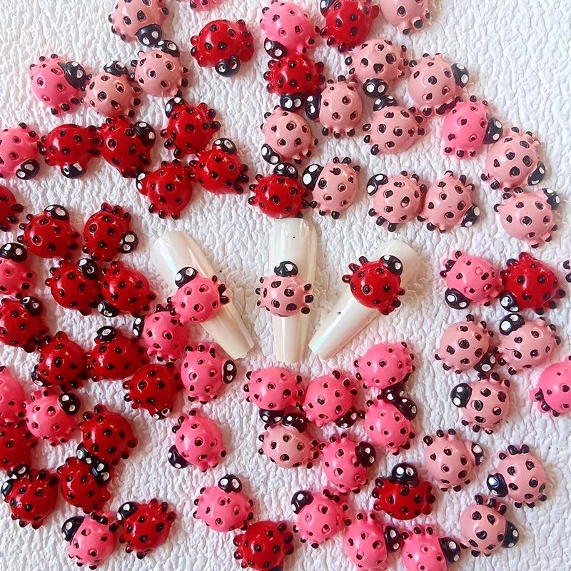 10pcs 3D Ladybug Resin Nail Charms 3 Colors Mixed