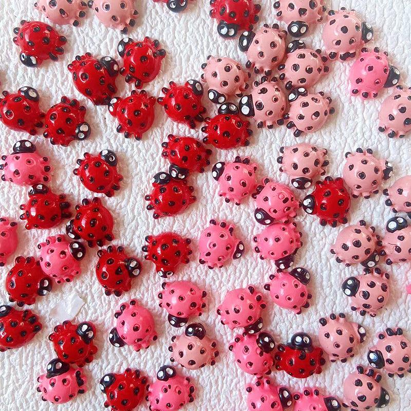 10pcs 3D Ladybug Resin Nail Charms 3 Colors Mixed