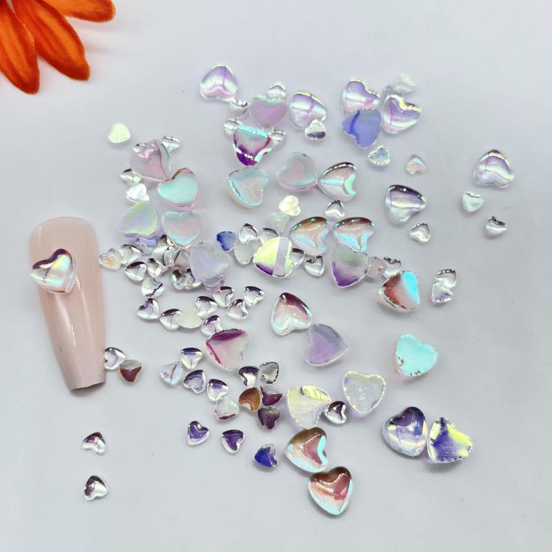 50pcs 3D Heart Nail Art Charms Flatback Rhinestones Gems Crystal Jewelry