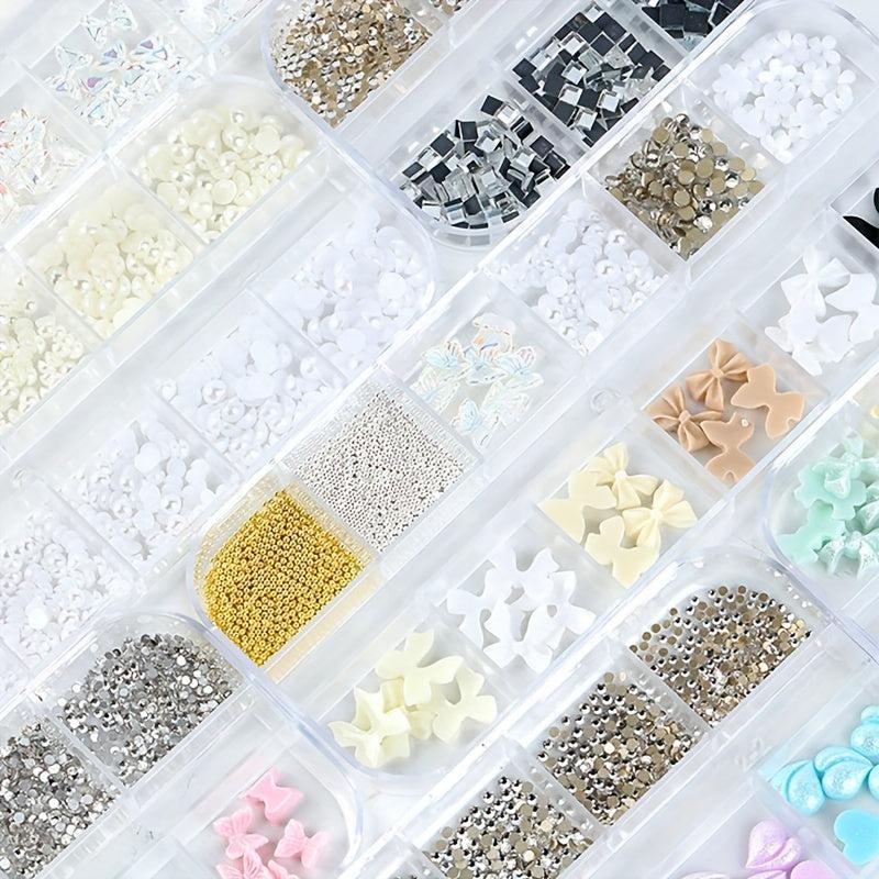 Heart Flower and Rhinestone Nail Charms Kit for Stylish Nails
