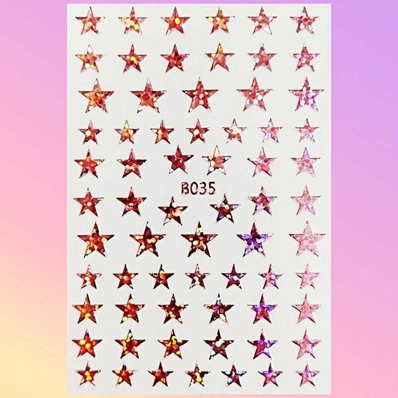 12pcs Laser Star Nail Art Stickers Self Adhesive Pentagram Nail Art Decals