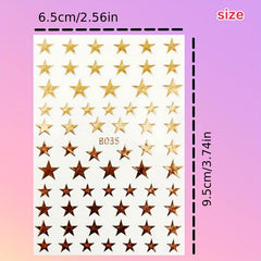 12pcs Laser Star Nail Art Stickers Self Adhesive Pentagram Nail Art Decals